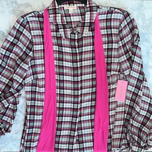 Donated: Riley & Rae Fuscia Plaid Blended Legacy Wildflower Button Down Neck Bow